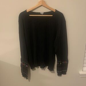 Chic Black Women's Blouse with Embroidered Sleeves